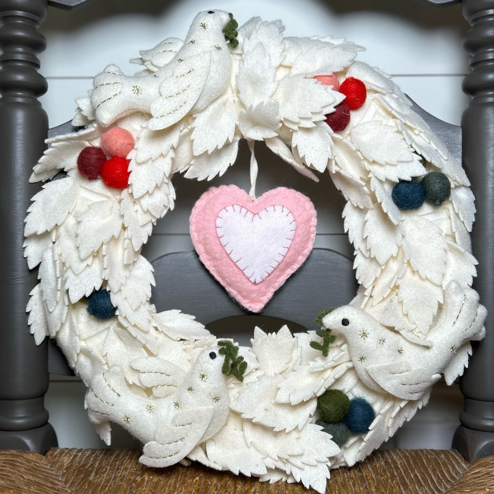 Elegant White Holiday Wreath with Doves